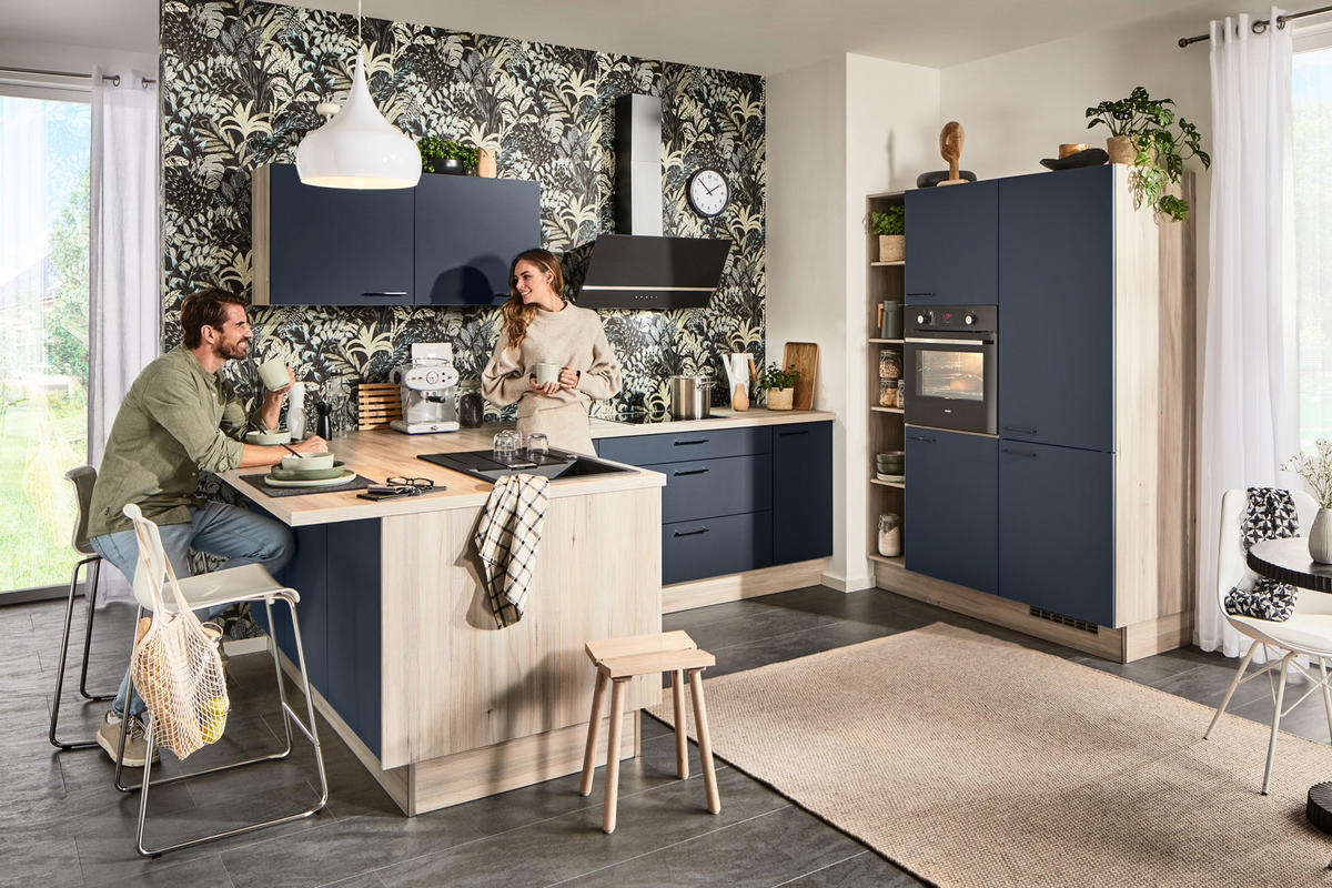 KÜCHENLEERBLOCK   in Blau, Eichefarben  - Blau/Eichefarben, Design, Holzwerkstoff/Metall (150/192/280cm) - Xora