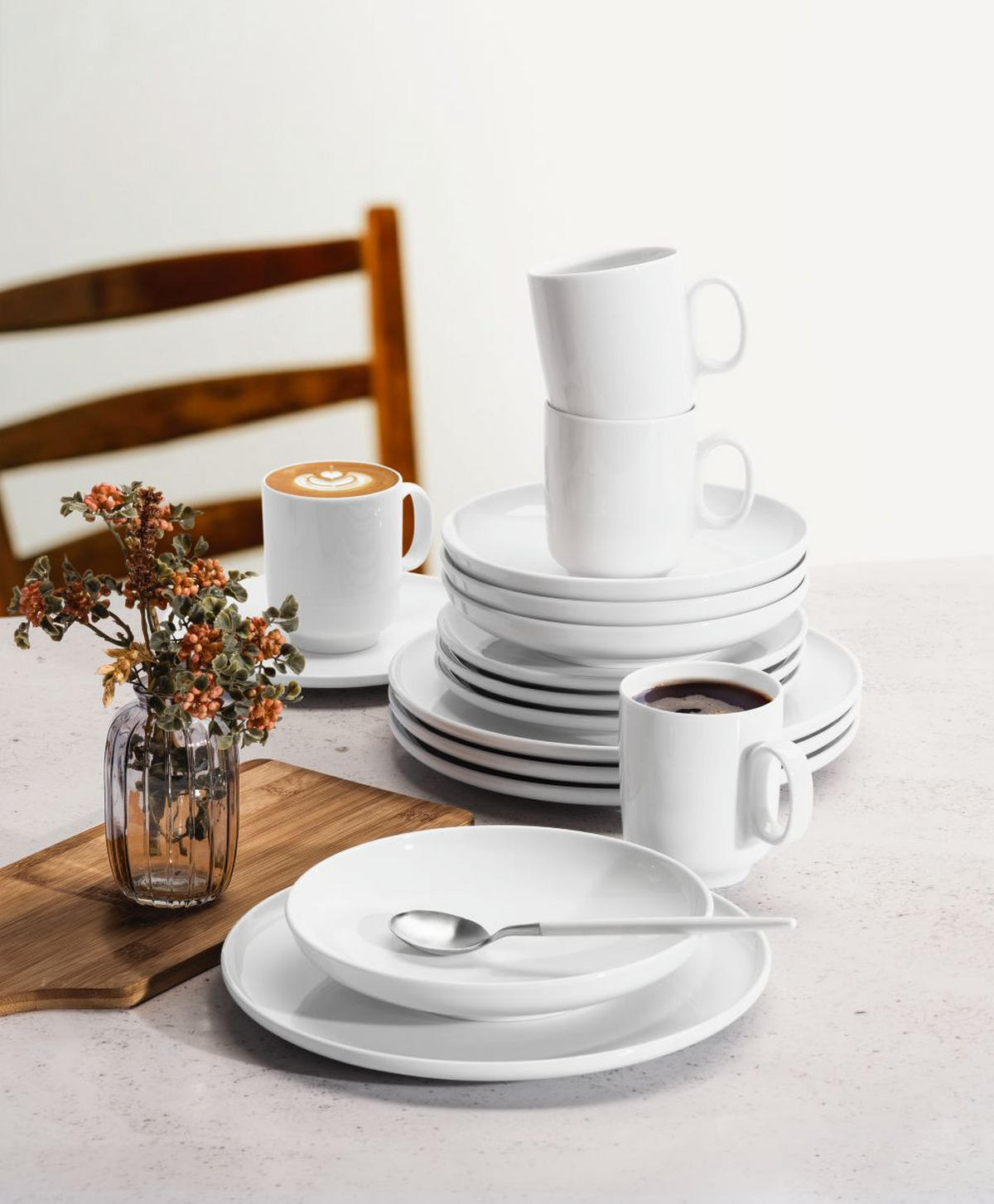 KOMBISERVICE Weiß Sento Home 16-teilig 4 Personen  - Weiß, KONVENTIONELL, Keramik (9,925kg) - Seltmann Weiden