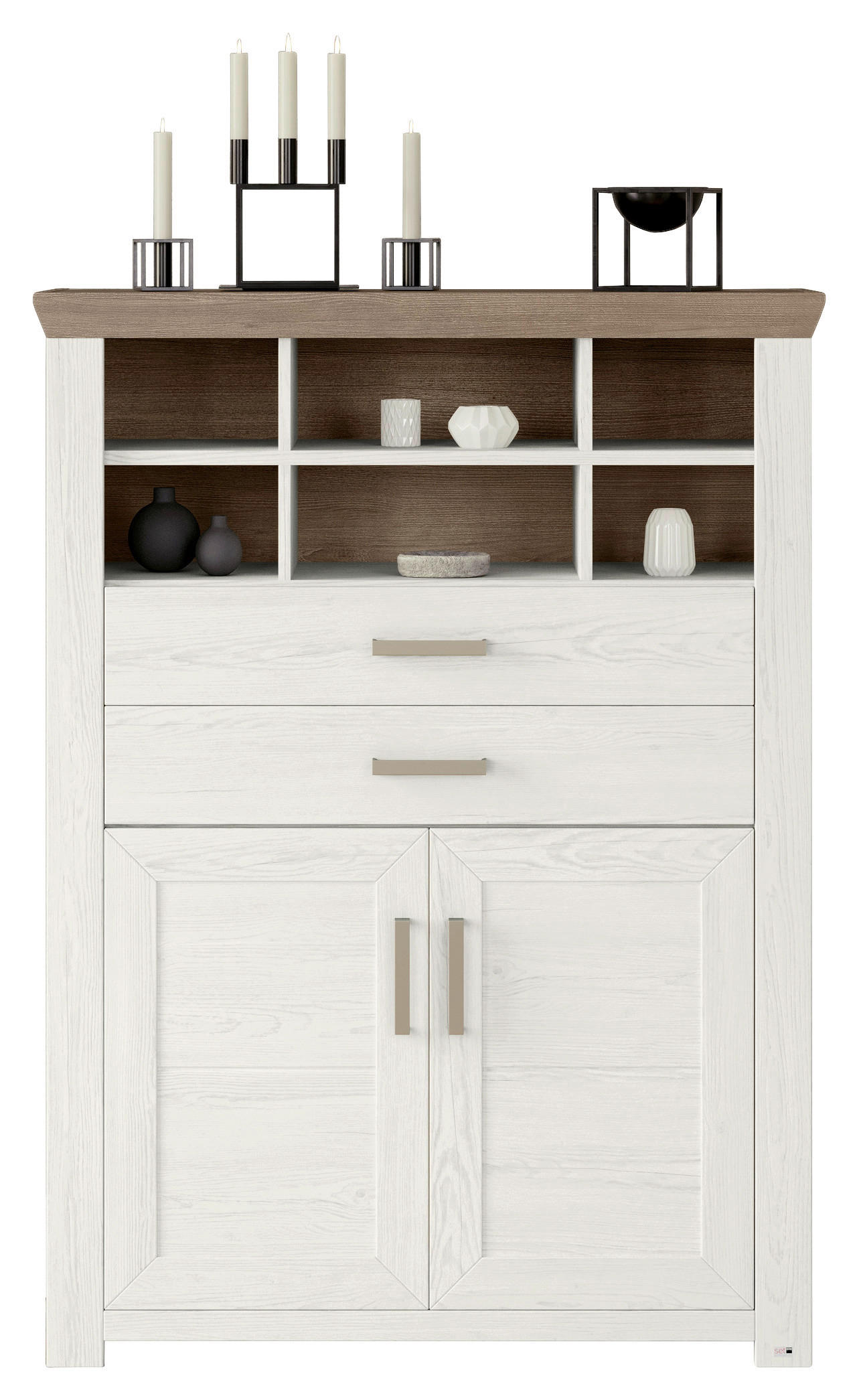 HIGHBOARD Weiß, Eichefarben - Eichefarben/Weiß, Design, Holzwerkstoff/Metall (104,4/142,6/42,2cm) - SetOne by Musterring