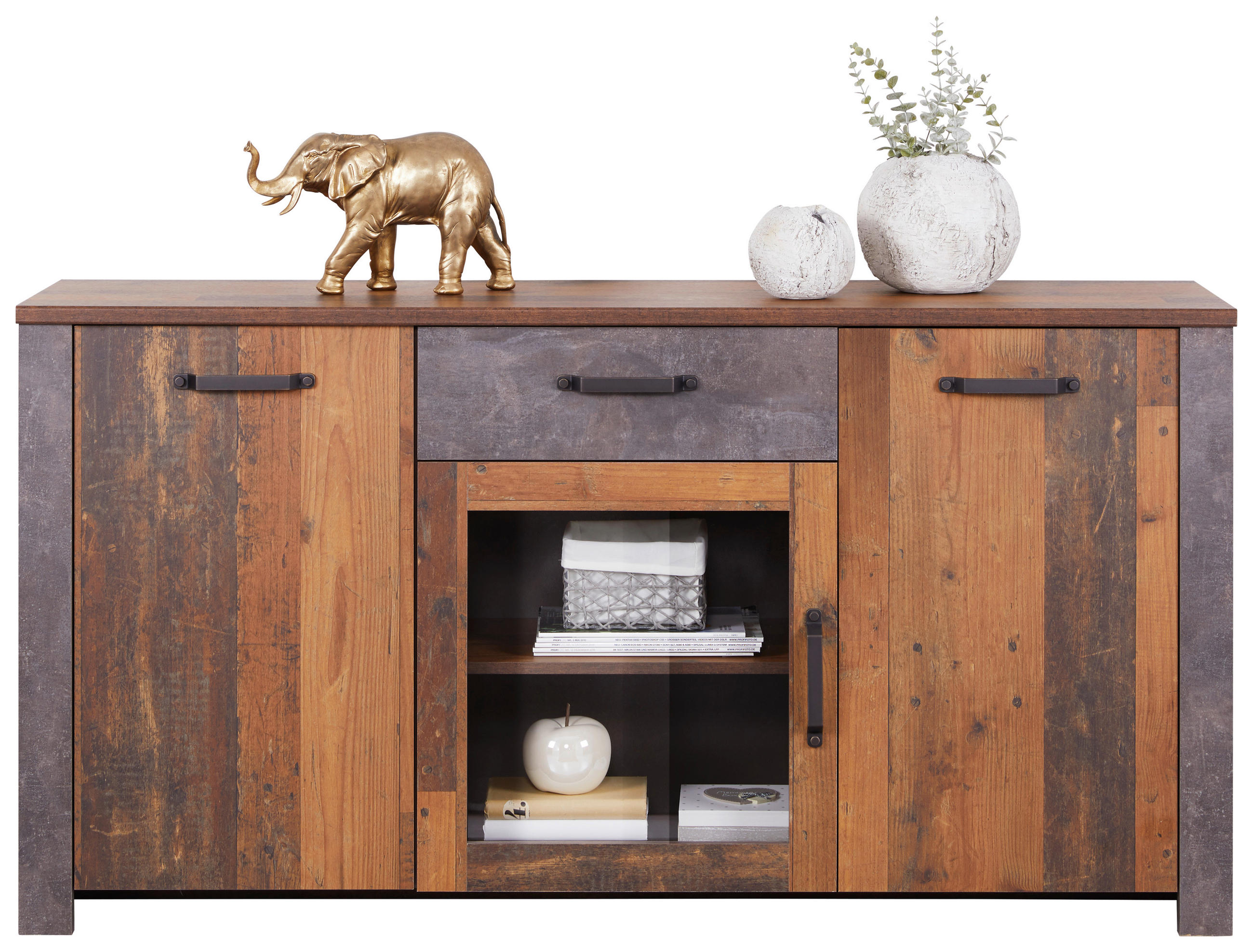 Sideboard mit Glaselement B: 162 cm Ontario, Old Style