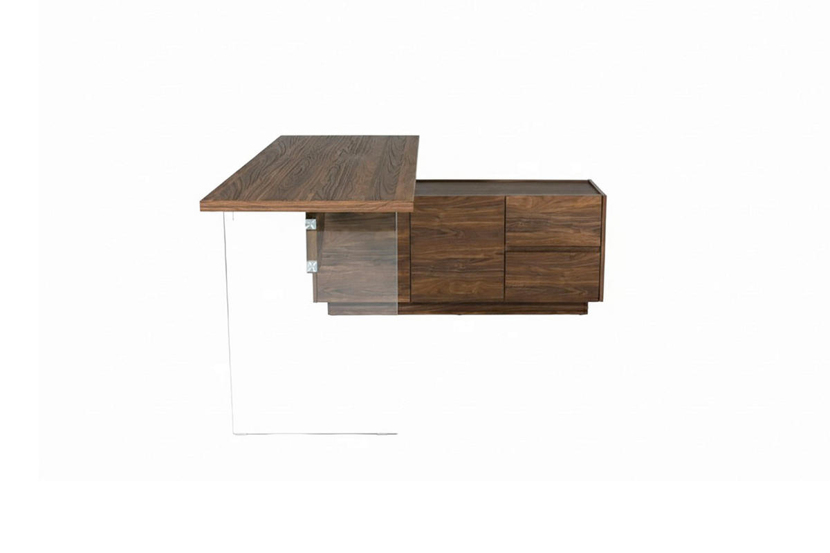 ECKSCHREIBTISCH 160/136/74 cm Walnussfarben Stauraum, seitenverkehrt montierbar  - Eichefarben/Walnussfarben, Design, Glas/Holzwerkstoff (160/136/74cm) - MID.YOU