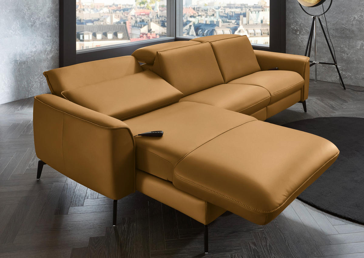 ECKSOFA in Echtleder Currygelb  168/281 cm  - Currygelb/Schwarz, Natur, Leder/Metall (168/281cm) - Valdera