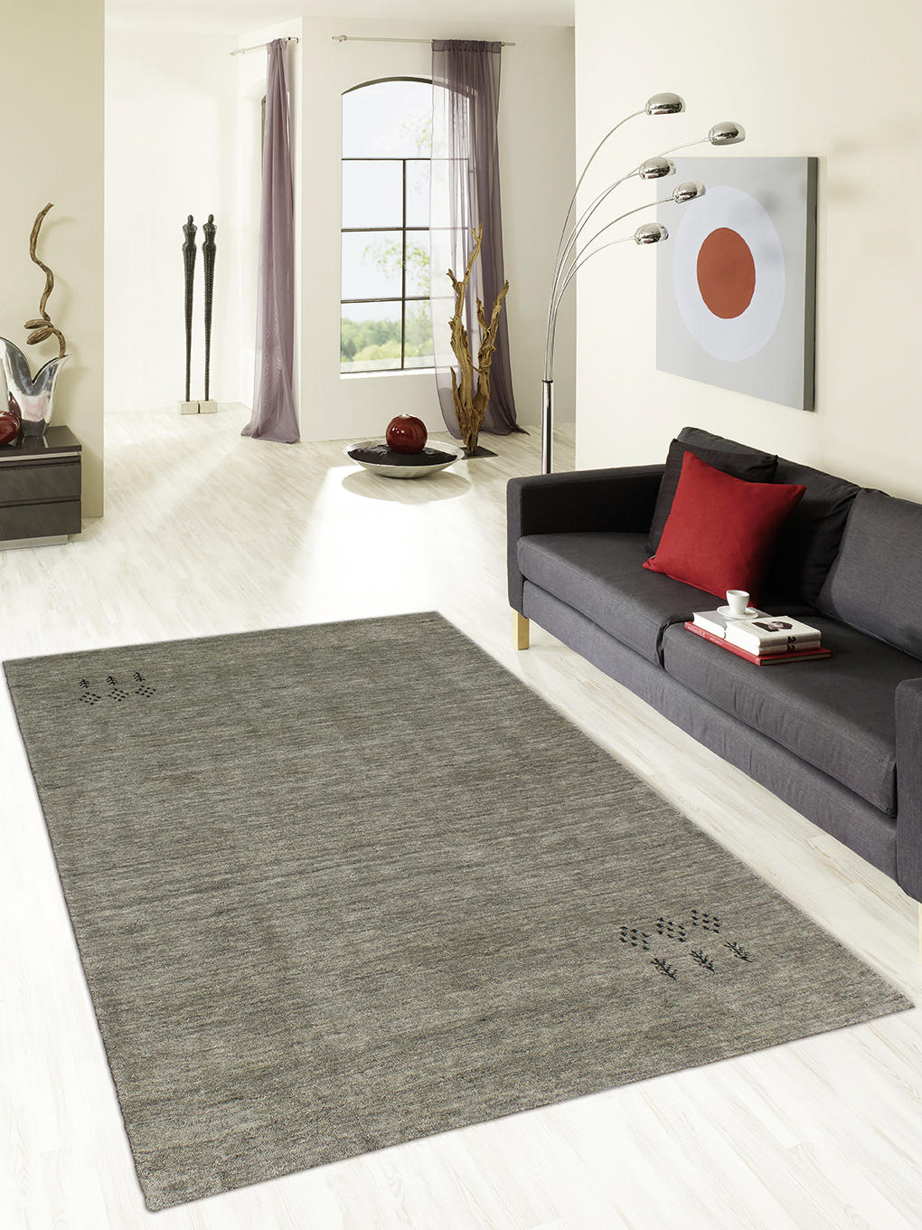 WOLLTEPPICH 90/160 cm Katalog 01/2021 Indien Grau, Hellgrau, Dunkelgrau, Salbeigrün  - Dunkelgrau/Salbeigrün, Basics, Textil (90/160cm) - Cazaris