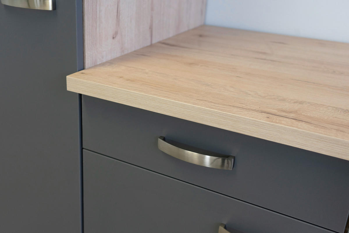 KÜCHENBLOCK 280 cm   in Grau, Eiche San Remo  - Edelstahlfarben/Eiche San Remo, MODERN, Holzwerkstoff/Metall (280cm) - FlexWell