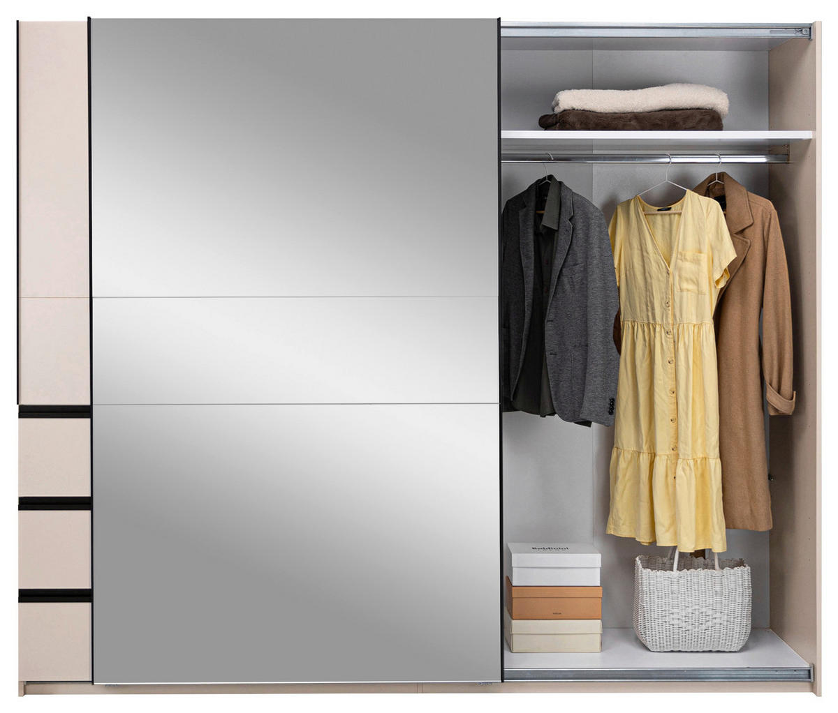 SCHIEBETÜRENSCHRANK 250/205/61,5 cm 2-türig  - Kaschmir/Schwarz, MODERN, Holzwerkstoff/Metall (250/205/61,5cm) - MID.YOU