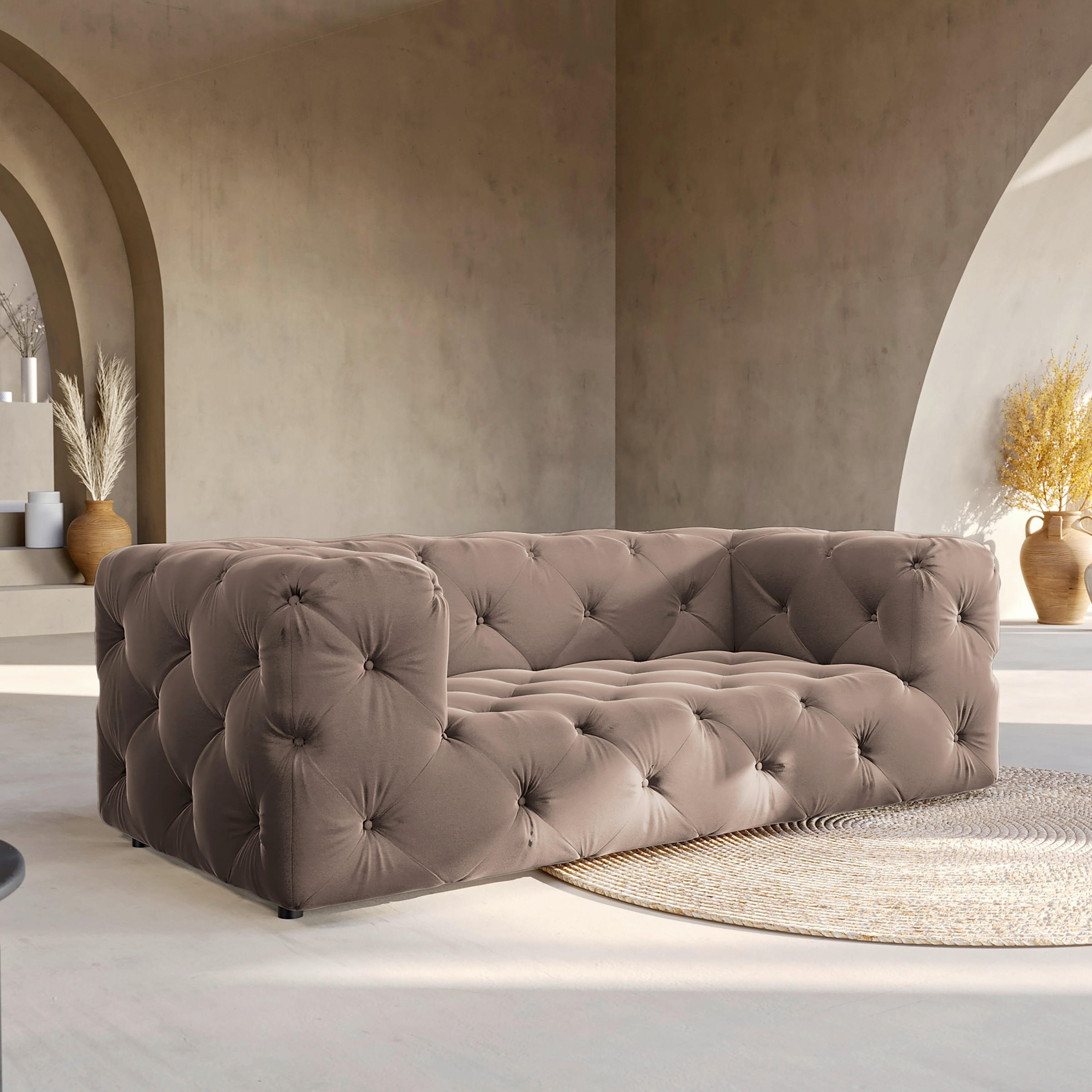 2-SITZER-SOFA Fresco Samt Braun  - Schwarz/Braun, Design, Kunststoff/Textil (193/71/100cm) - P & B