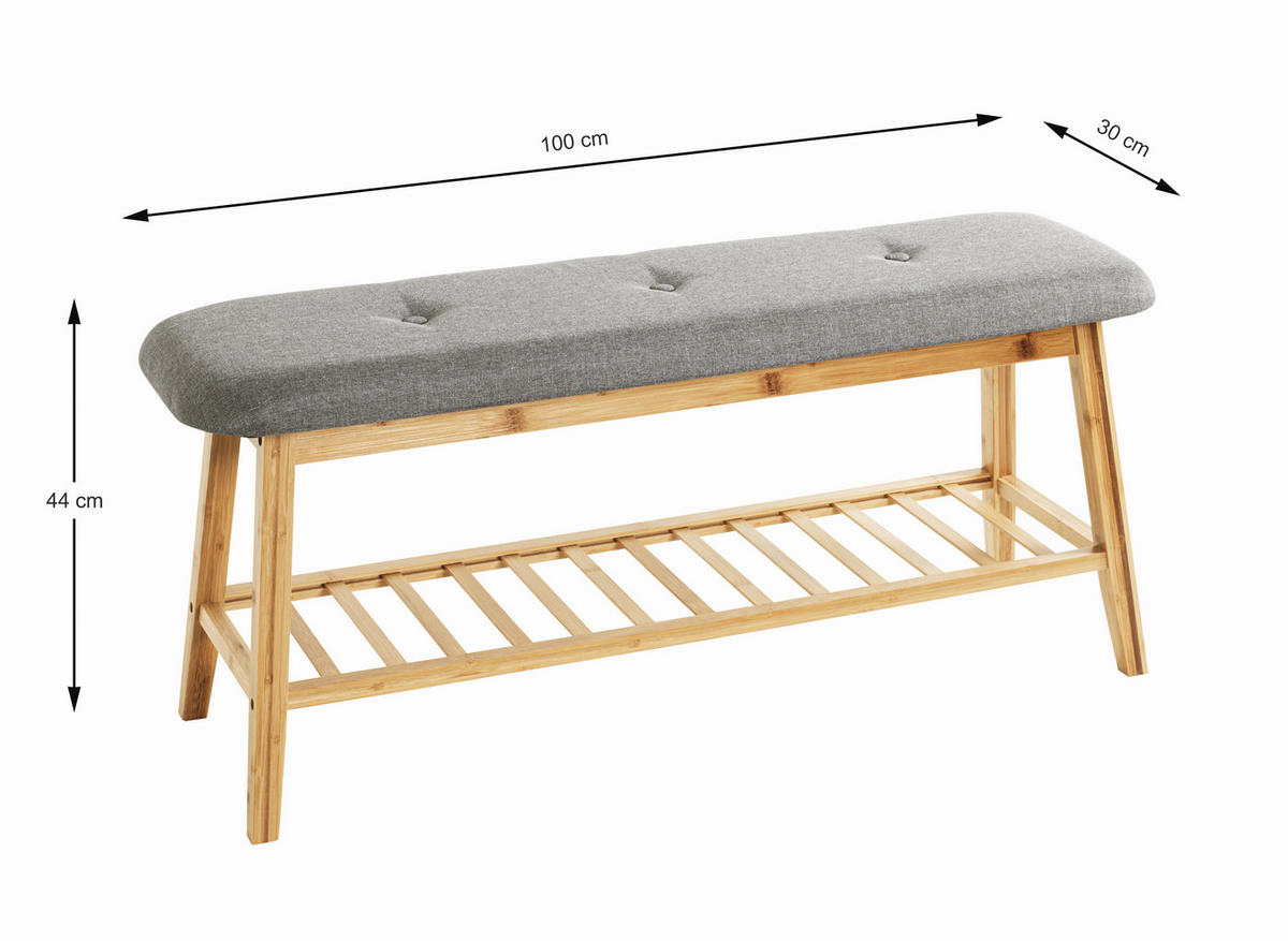 Bancă Depozitare Pantofi 100/44/30 cm  - culoare natur/gri, lemn/textil (100/44/30cm) - Xora