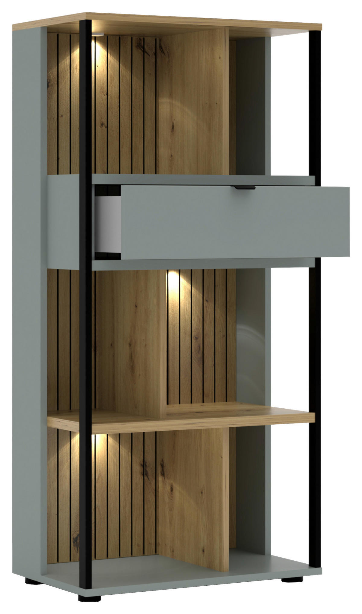 AKTENREGAL Eiche Artisan, Schilfgrün  - Schilfgrün/Schwarz, KONVENTIONELL, Holzwerkstoff/Metall (60/127/38cm) - Voleo