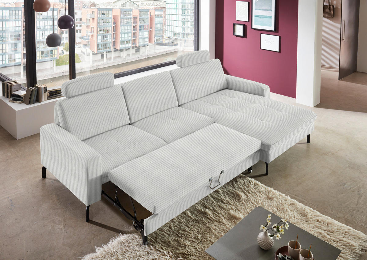 ECKSOFA in Cord Ecru  - Ecru/Schwarz, Design, Textil/Metall (302/178cm) - Beldomo Style