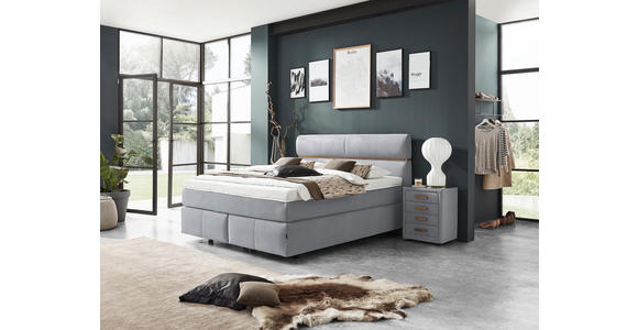 BOXSPRINGBETT 180/200 cm in Eichefarben, Hellgrau - Eichefarben/Hellgrau, KONVENTIONELL, Holz/Kunststoff (180/200cm) - Dieter Knoll