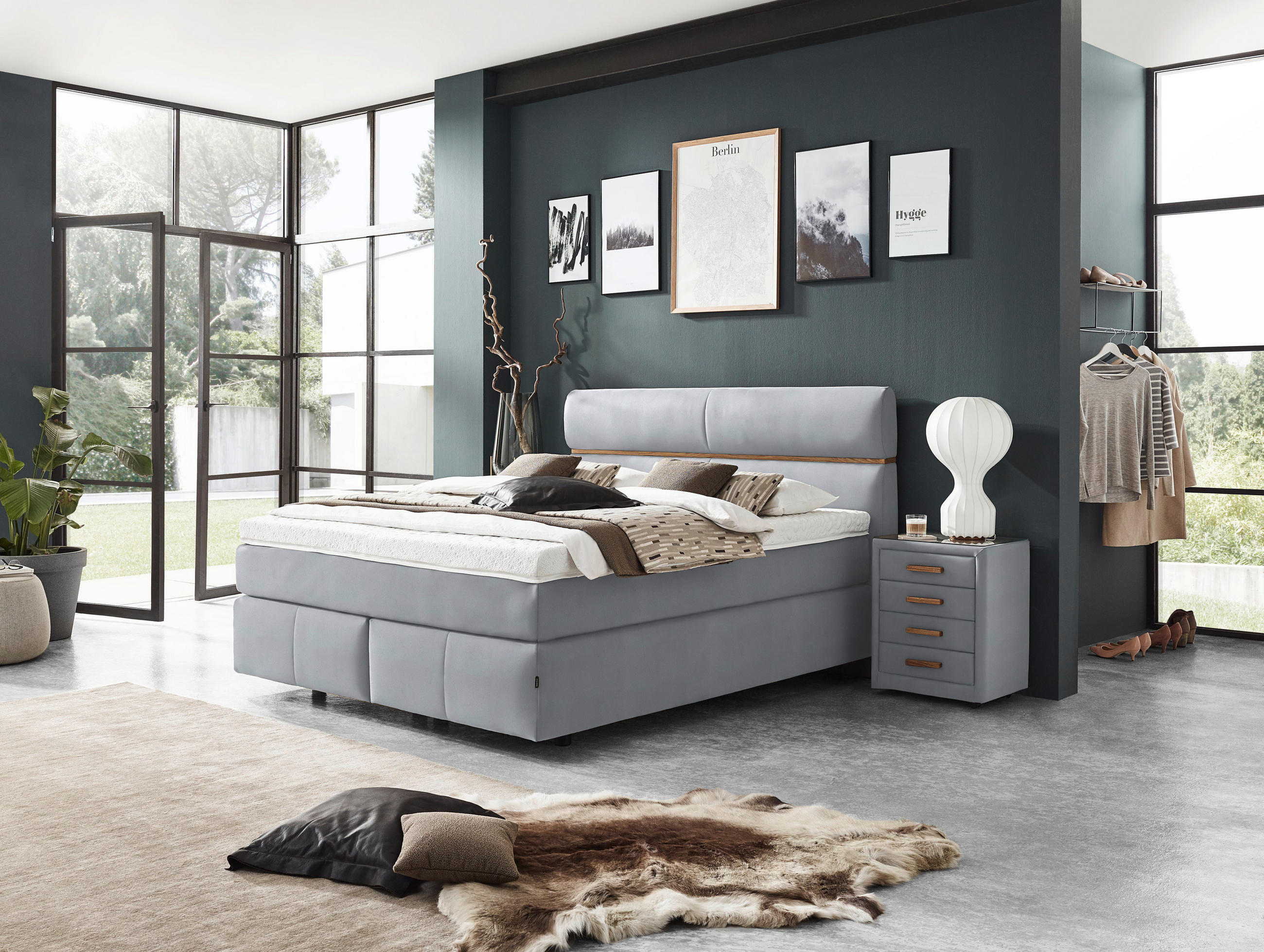 BOXSPRINGBETT 180/200 cm  in Eichefarben, Hellgrau  - Eichefarben/Hellgrau, KONVENTIONELL, Holz/Kunststoff (180/200cm) - Dieter Knoll