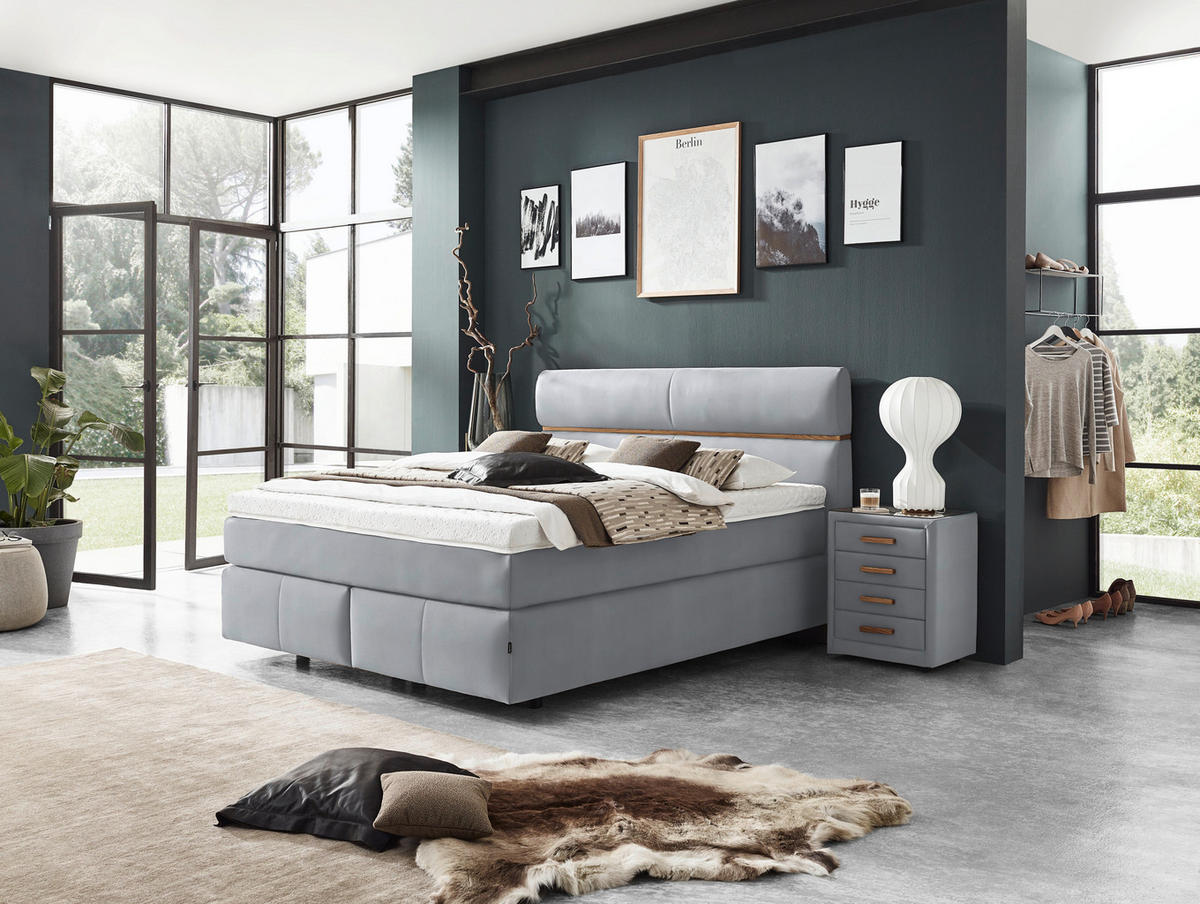 BOXSPRINGBETT 180/200 cm  in Eichefarben, Hellgrau  - Eichefarben/Hellgrau, Konventionell, Holz/Kunststoff (180/200cm) - Dieter Knoll