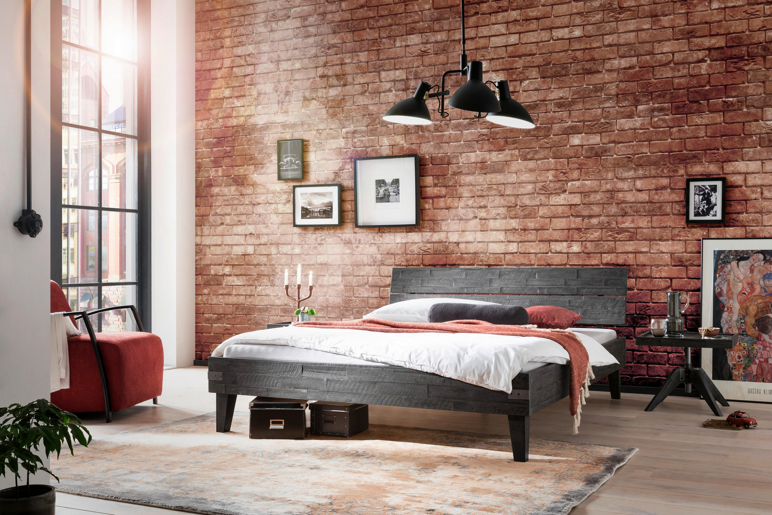 BETT 180/200 cm  in Grau, Akaziefarben  - Grau/Akaziefarben, MODERN, Holz (180/200cm) - Hasena