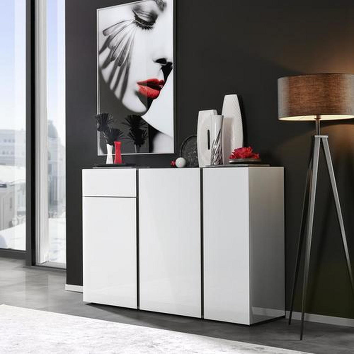 VÁZA, keramika, 34.5 cm - bílá/barvy stříbra, Design, keramika (9/34,5cm) - Ambia Home