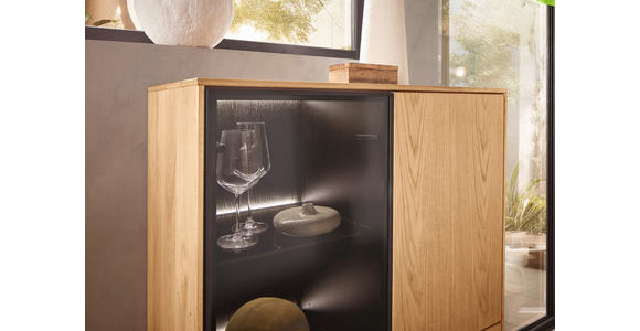 HIGHBOARD Schwarz, Eichefarben  83/129/40 cm  - Eichefarben/Schwarz, Natur, Glas/Holz (83/129/40cm) - Waldwelt