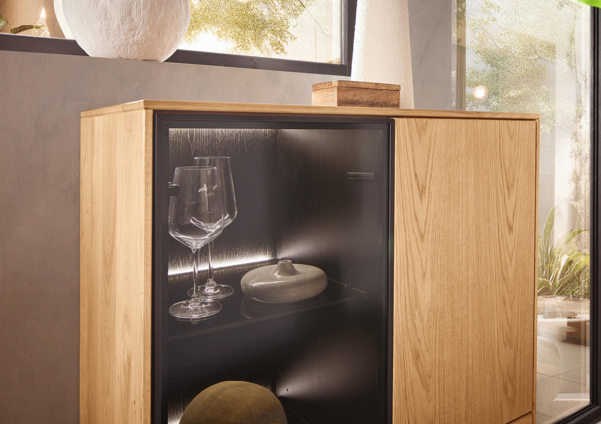 HIGHBOARD  in 83/129/40 cm  - Eichefarben/Schwarz, Natur, Glas/Holz (83/129/40cm) - Waldwelt