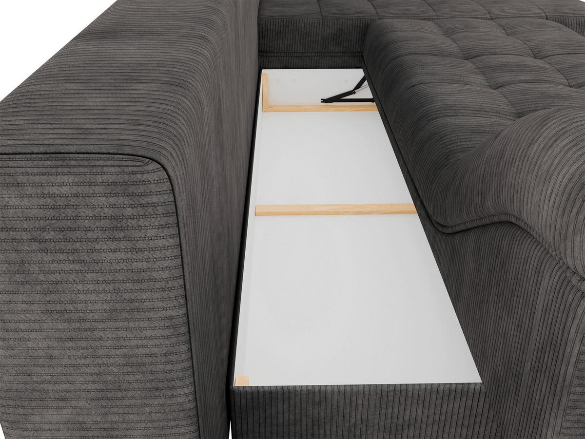 ECKSOFA Dunkelgrau Cord  - Dunkelgrau/Schwarz, Design, Kunststoff/Textil (177/276cm) - MID.YOU