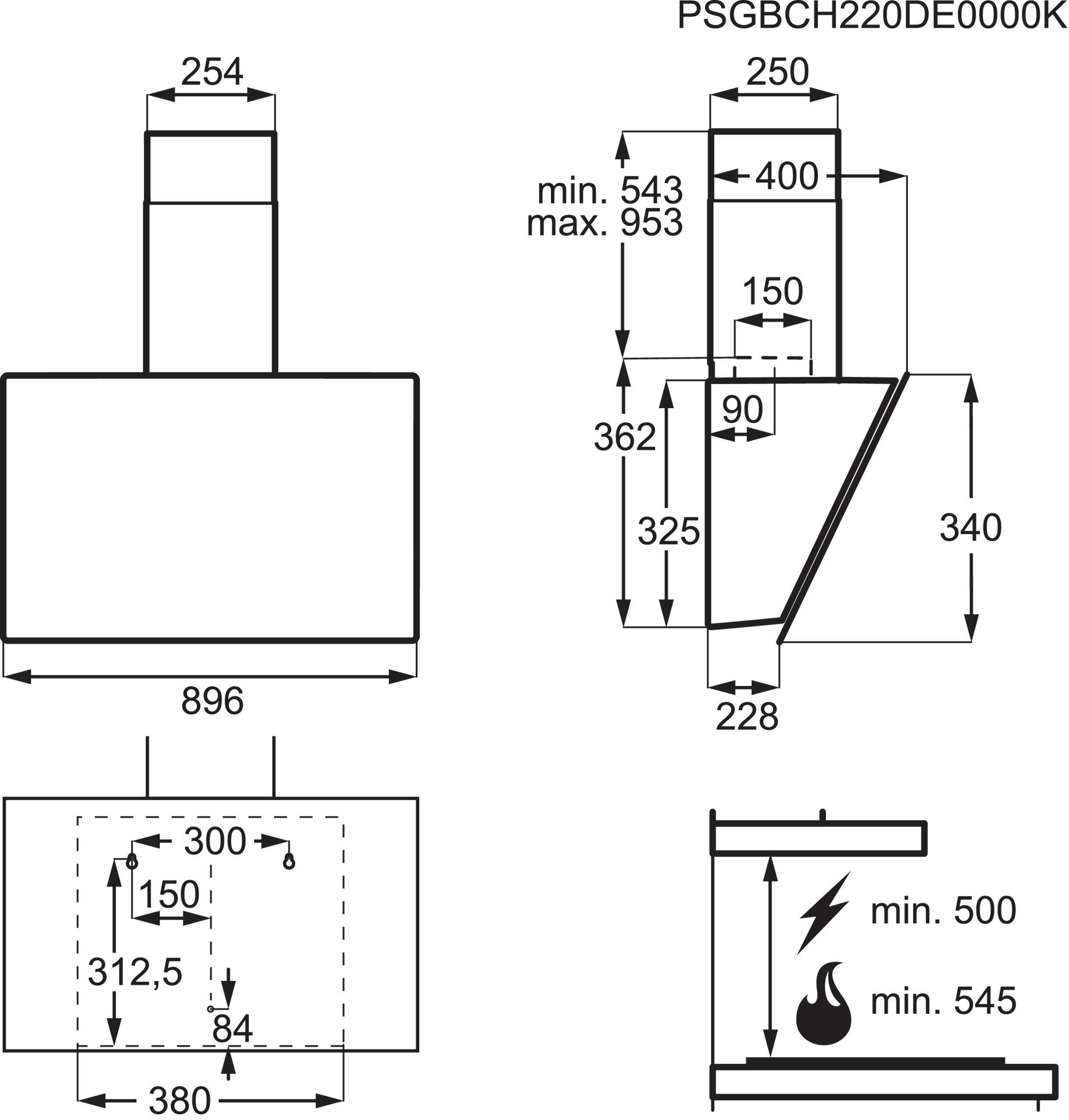 DUNSTABZUGSHAUBE DVK5961HB  - Schwarz, Basics, Glas/Metall (89,6/54,3-95,3/40cm) - AEG