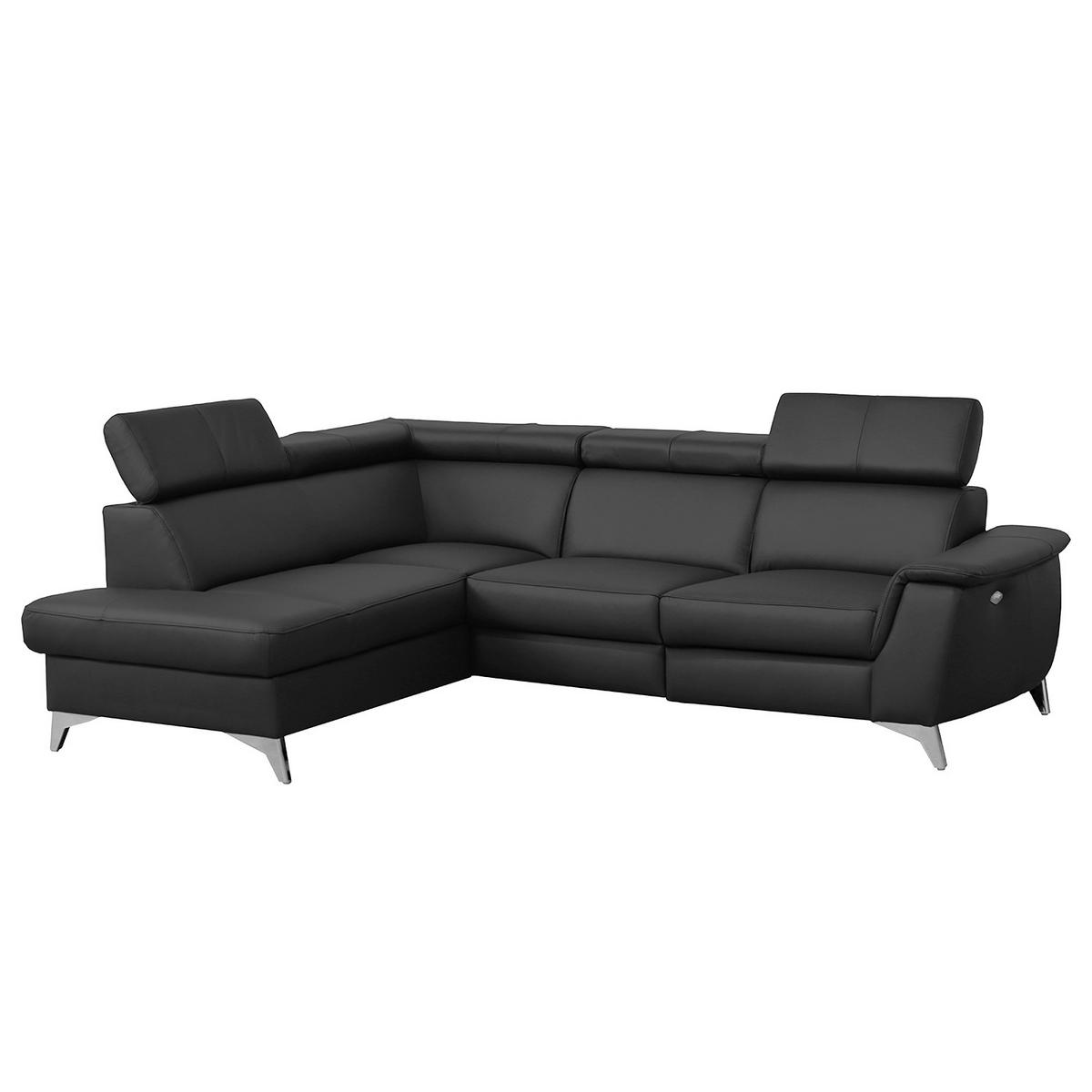 ECKSOFA Schwarz Echtleder Lederlook  - Chromfarben/Schwarz, Design, Leder/Textil (197/257cm) - Livetastic