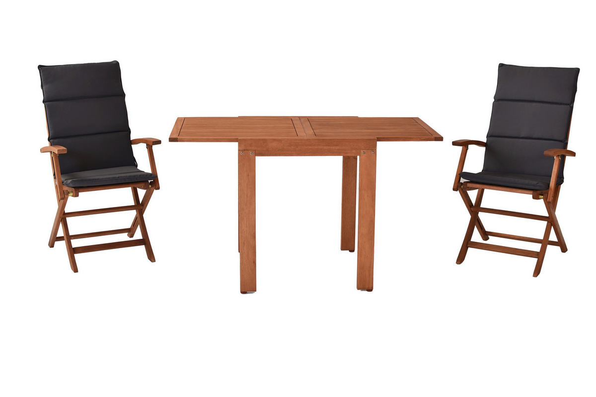 GARTENTISCHGRUPPE Eukalyptusholz Hartholz  - Eukalyptusholzfarben/Grau, KONVENTIONELL, Holz/Textil - Gardenson