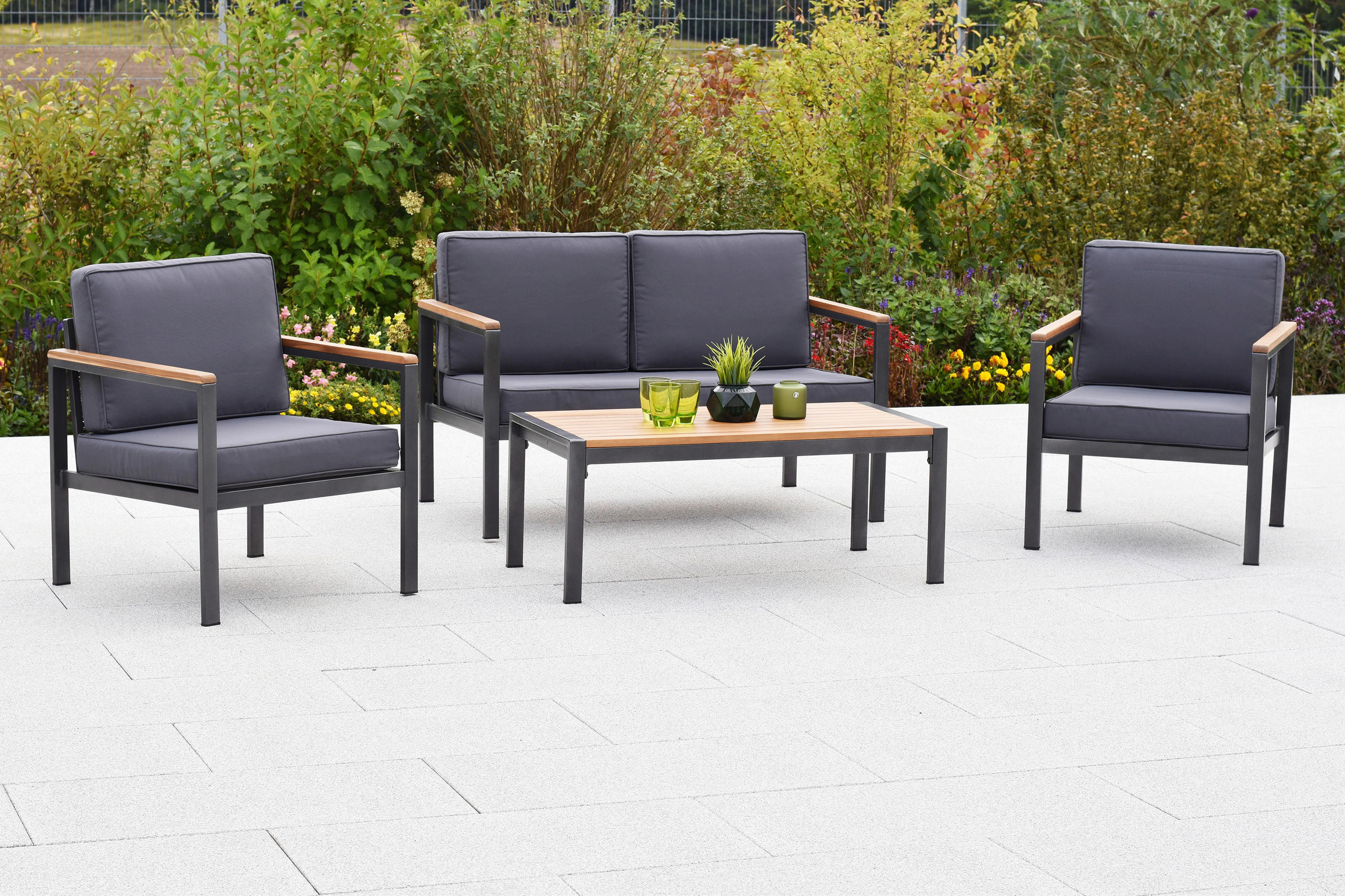 GARTENSET Aluminium  - Graphitfarben/Naturfarben, MODERN, Kunststoff/Textil - Gardenson