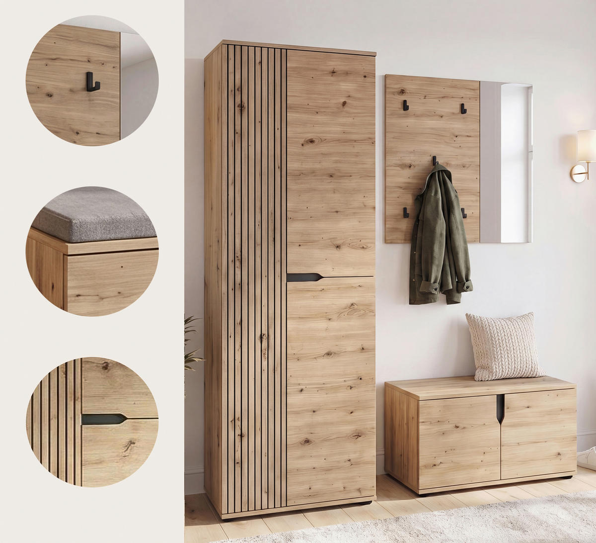 GARDEROBE 3-teilig  in 160/191/37 cm  - Eiche Artisan, Design, Holzwerkstoff (160/191/37cm) - MID.YOU