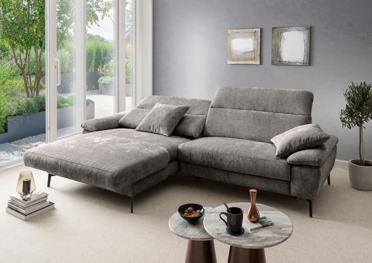 ECKSOFA Chenille Anthrazit  - Anthrazit/Schwarz, Konventionell, Textil/Metall (178/300cm) - Livetastic