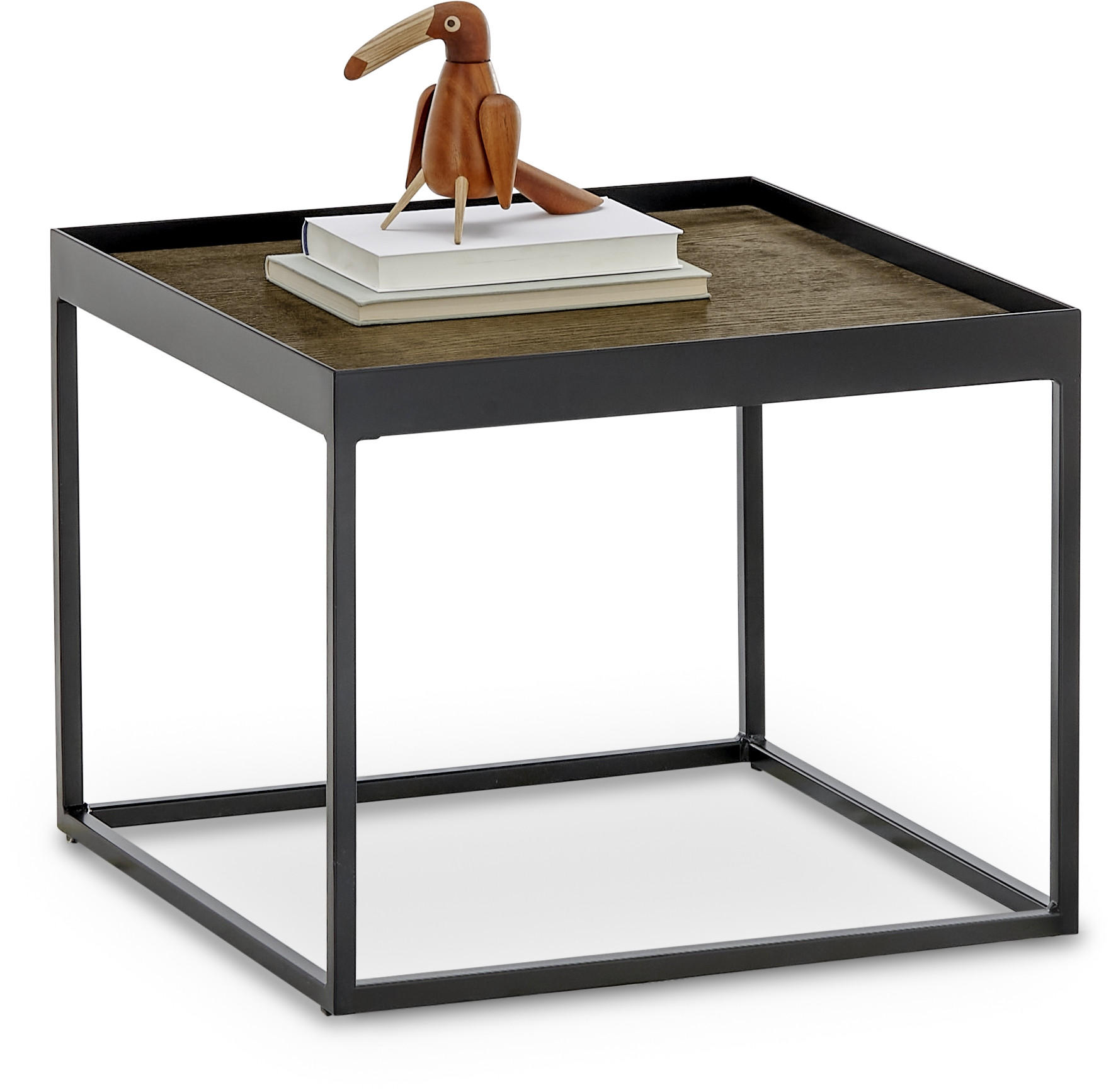 COUCHTISCH Eiche massiv 38/38/54 cm quadratisch Schwarz, Eiche dunkel - Eiche dunkel/Schwarz, Natur, Holz/Metall (38/38/54cm) - SetOne by Musterring