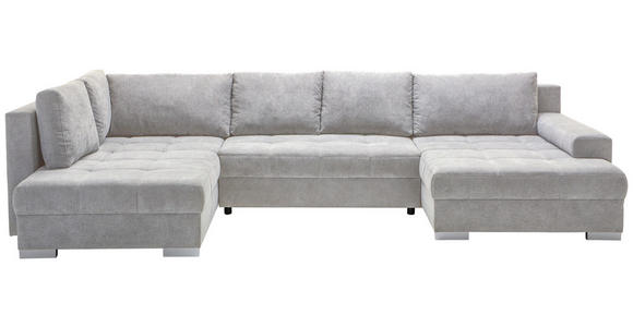 WOHNLANDSCHAFT in Velours Silberfarben  - Chromfarben/Silberfarben, KONVENTIONELL, Kunststoff/Textil (198/363/170cm) - Hom`in