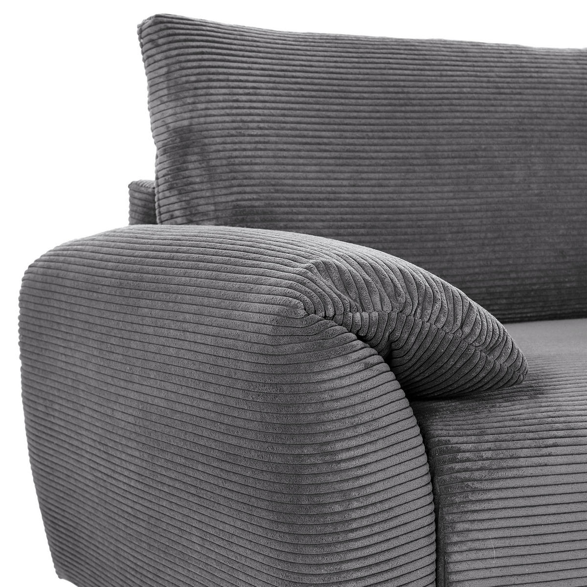 ECKSOFA in Cord Dunkelgrau  - Dunkelgrau/Schwarz, Konventionell, Kunststoff/Textil (266/180cm) - MID.YOU