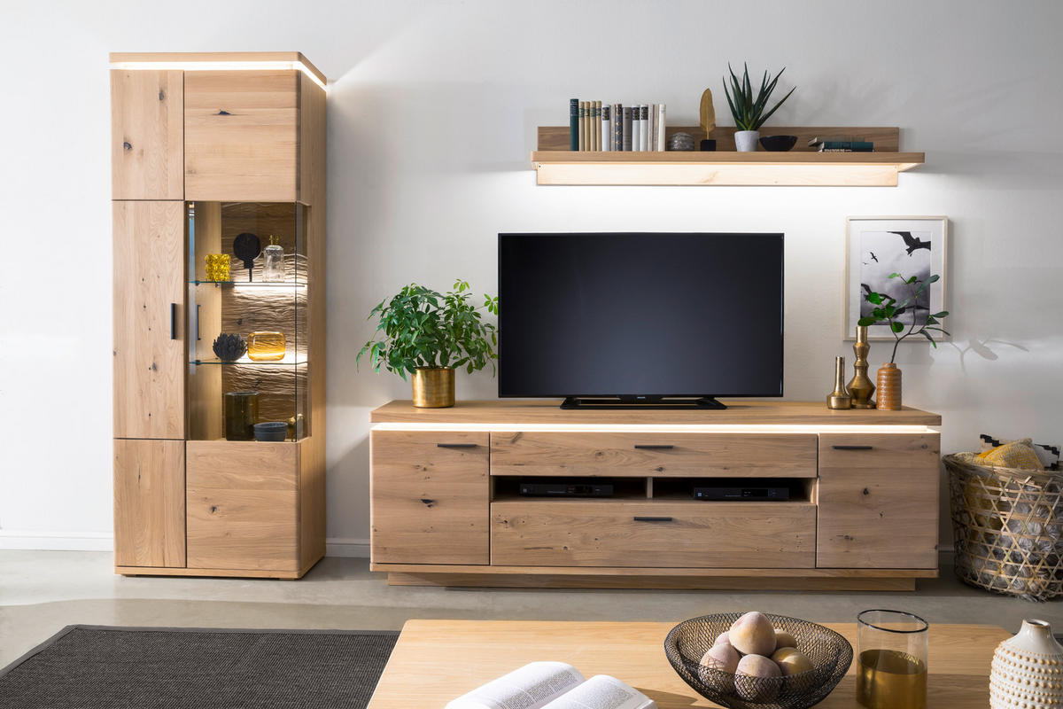 WOHNWAND  in Eichefarben  300/204/50 cm  - Eichefarben/Grau, Design, Glas/Holz (300/204/50cm) - Livetastic