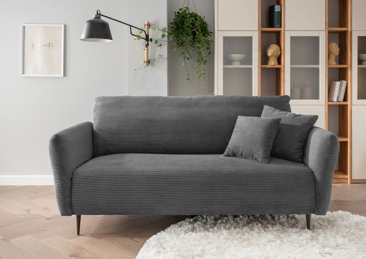 3-SITZER-SOFA in Cord Grau  - Schwarz/Grau, Design, Textil/Metall (201/97/102cm) - Livetastic