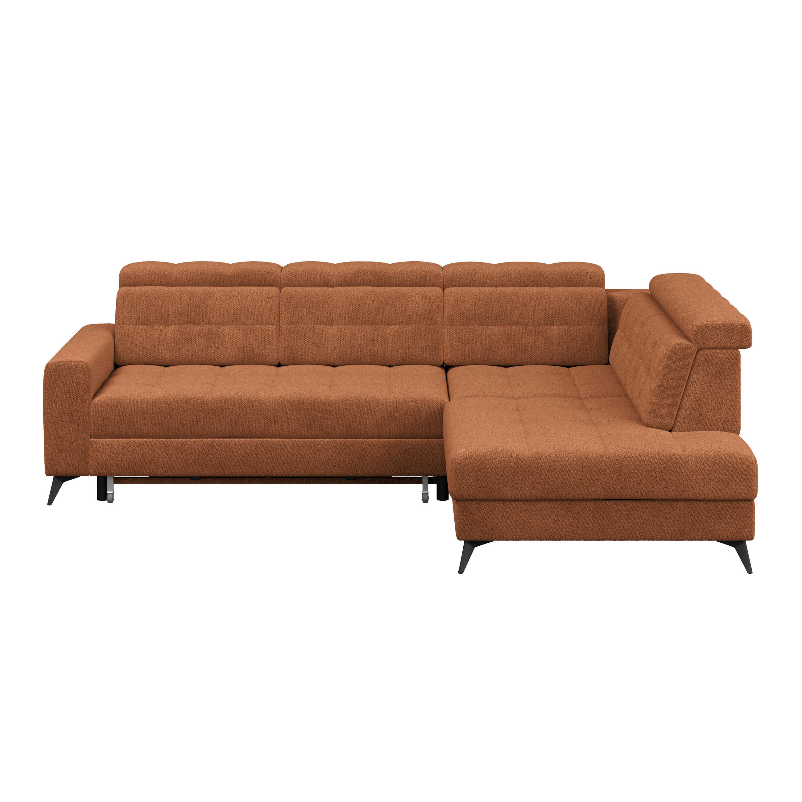 ECKSOFA BARLETTA NEW Terracotta Velours Bettkasten, Kopfteilverstellung, Sitztiefenverstellung, Liegefläche im Originalstoff  - Terracotta/Schwarz, ROMANTIK / LANDHAUS, Textil/Metall (289/228cm) - MID.YOU