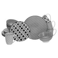 KOMBINOVANÝ SERVIS, 16-dielne, pórovina - čierna/biela, Basics, keramika (36/32/35cm) - Creatable