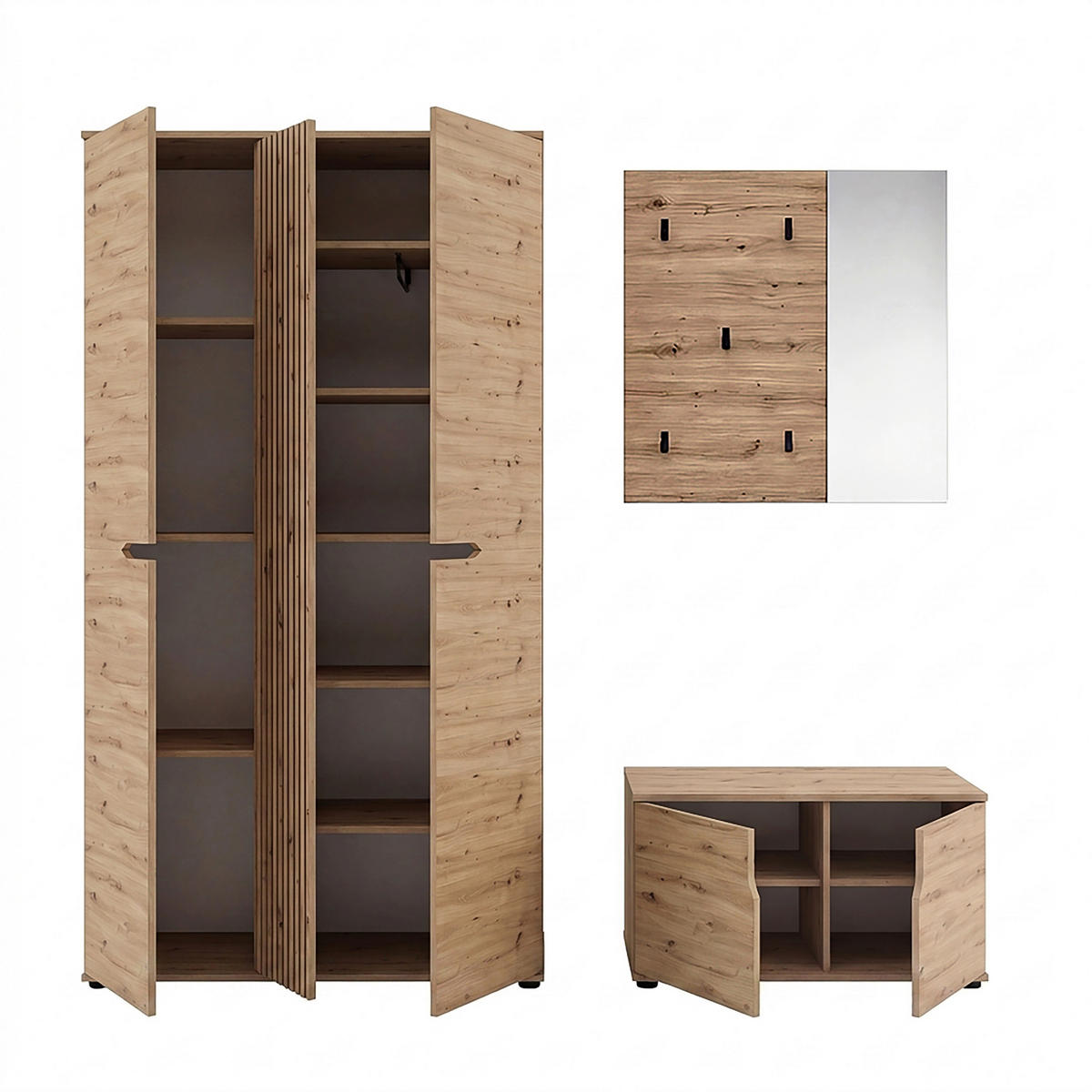 GARDEROBE 3-teilig  in 199/191/37 cm  - Eiche Artisan, Design, Holzwerkstoff (199/191/37cm) - MID.YOU