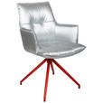 ARMLEHNSTUHL  Sitzfläche 360° drehbar, inklusive Armlehnen, automatische Rückholfunktion Lederlook  - Rot/Silberfarben, Design, Textil/Metall (59/89,5/63cm) - Novel