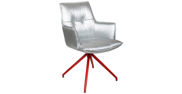 ARMLEHNSTUHL  Sitzfläche 360° drehbar, inklusive Armlehnen, automatische Rückholfunktion Lederlook  - Rot/Silberfarben, Design, Textil/Metall (59/89,5/63cm) - Novel
