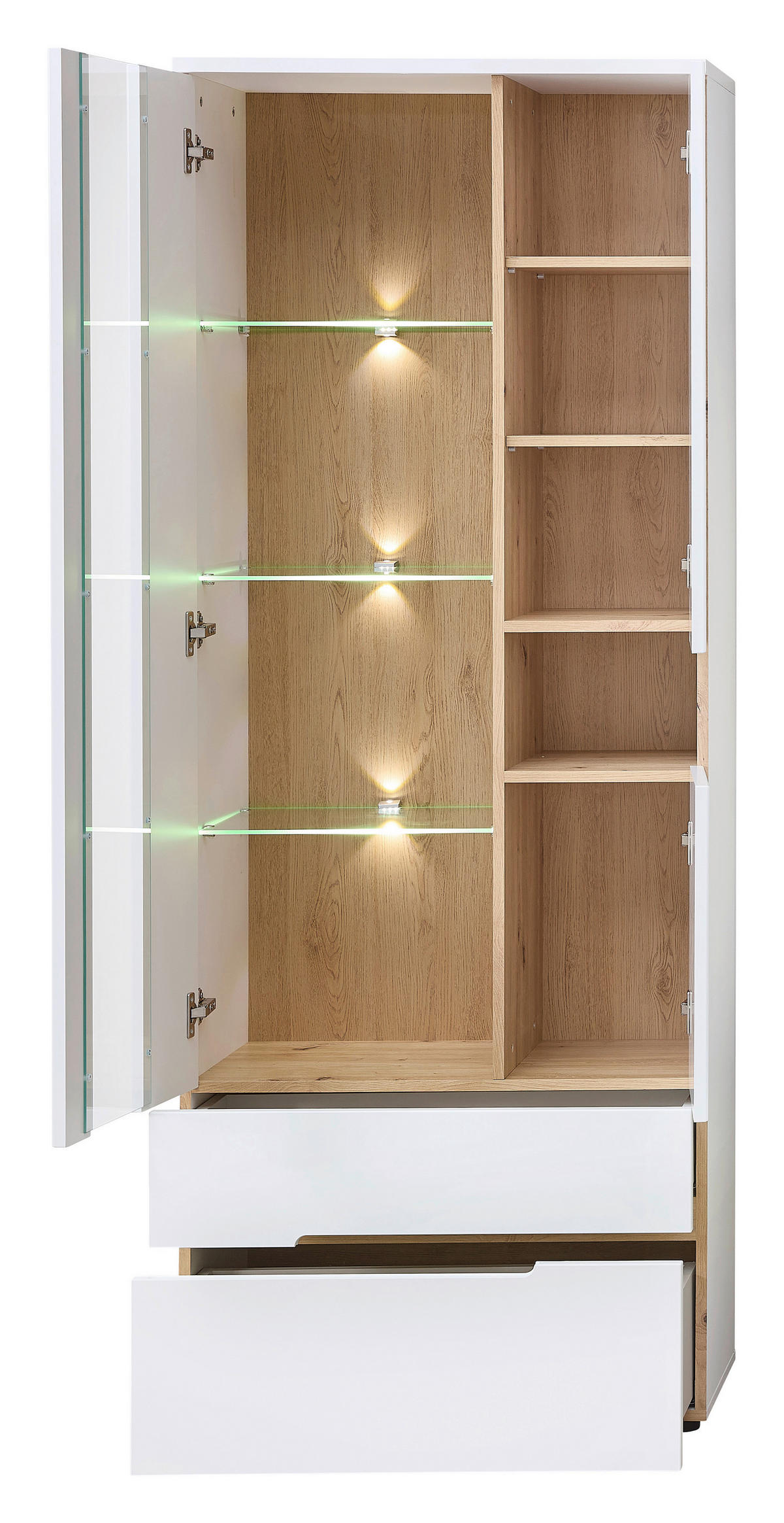 REGAL ZA DNEVNI BORAVAK bijela, hrast Artisan   - bijela/hrast Artisan, Moderno, staklo/drvni materijal (282/197/47cm) - Hom`in