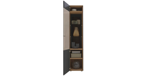 VITRINE in vollmassiv Kerneiche Anthrazit, Eichefarben - Eichefarben/Anthrazit, Natur, Glas/Holz (43/205/44cm) - Valnatura
