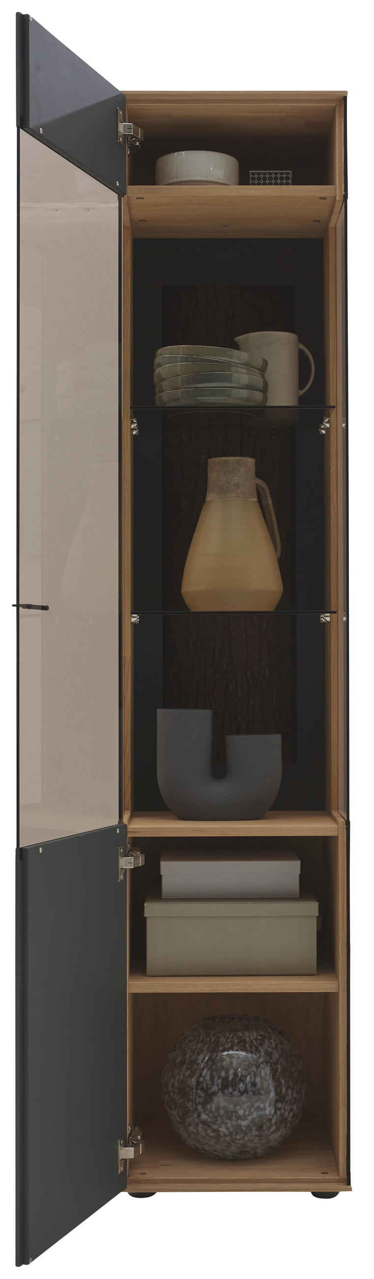 VITRINE in vollmassiv Kerneiche Anthrazit, Eichefarben  - Eichefarben/Anthrazit, Design, Glas/Holz (43/205/44cm) - Valnatura