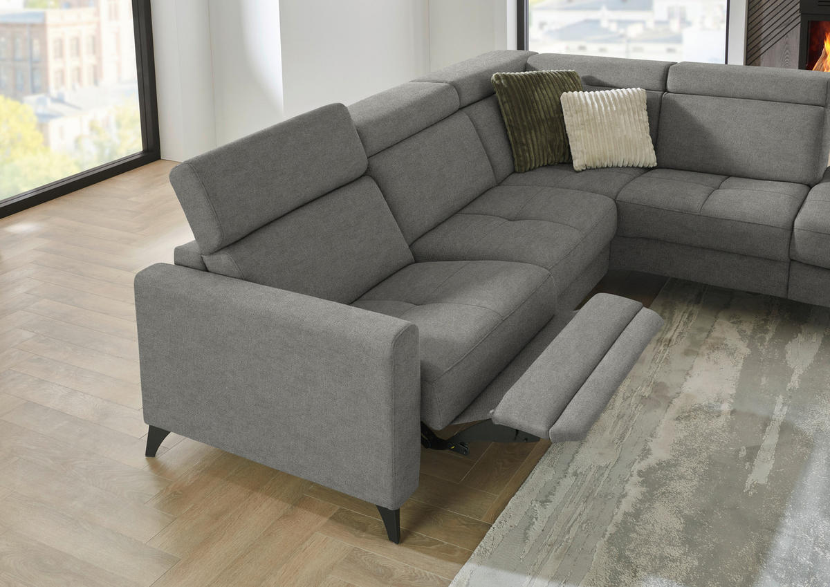 ECKSOFA Flachgewebe Grau  - Schwarz/Grau, Konventionell, Textil/Metall (276/214cm) - Beldomo System