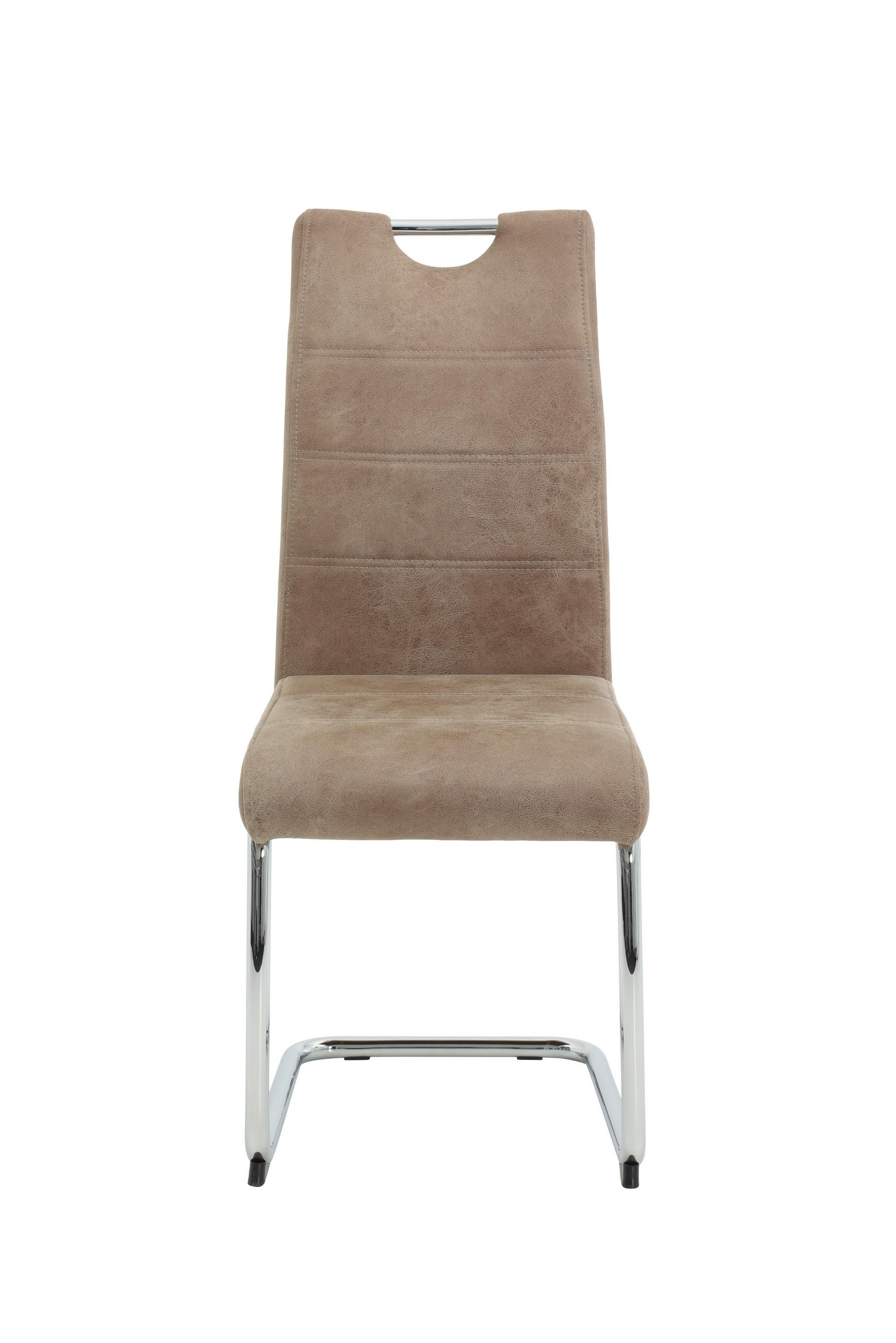 SCHWINGSTUHL-SET 4 Stück  in Stahl Lederlook  - Chromfarben/Beige, MODERN, Textil/Metall (43/98/59cm) - MID.YOU