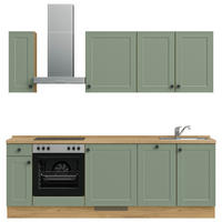 BUCĂTĂRIE FĂRĂ ELECTROCASNICE  - verde/culoare lemn stejar, Modern, metal/material pe bază de lemn (240cm) - Nobilia