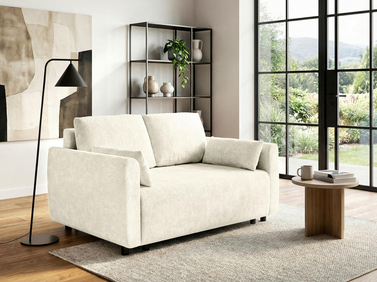 SCHLAFSOFA  in Chenille Creme  - Creme/Schwarz, KONVENTIONELL, Kunststoff/Textil (161/90/108cm) - Carryhome