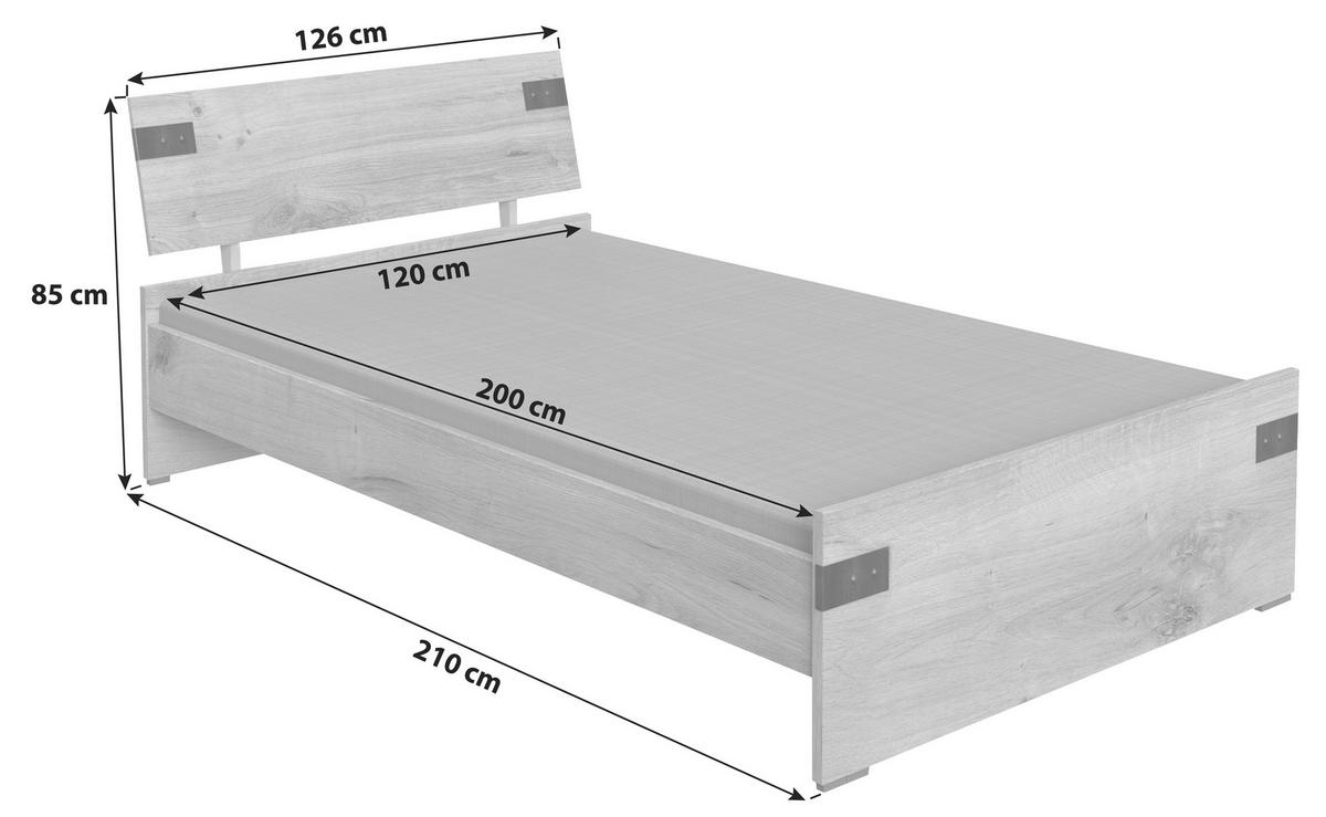 BETT 120/200 cm  in Graphitfarben, Eichefarben  - Eichefarben/Graphitfarben, Design (120/200cm) - MID.YOU