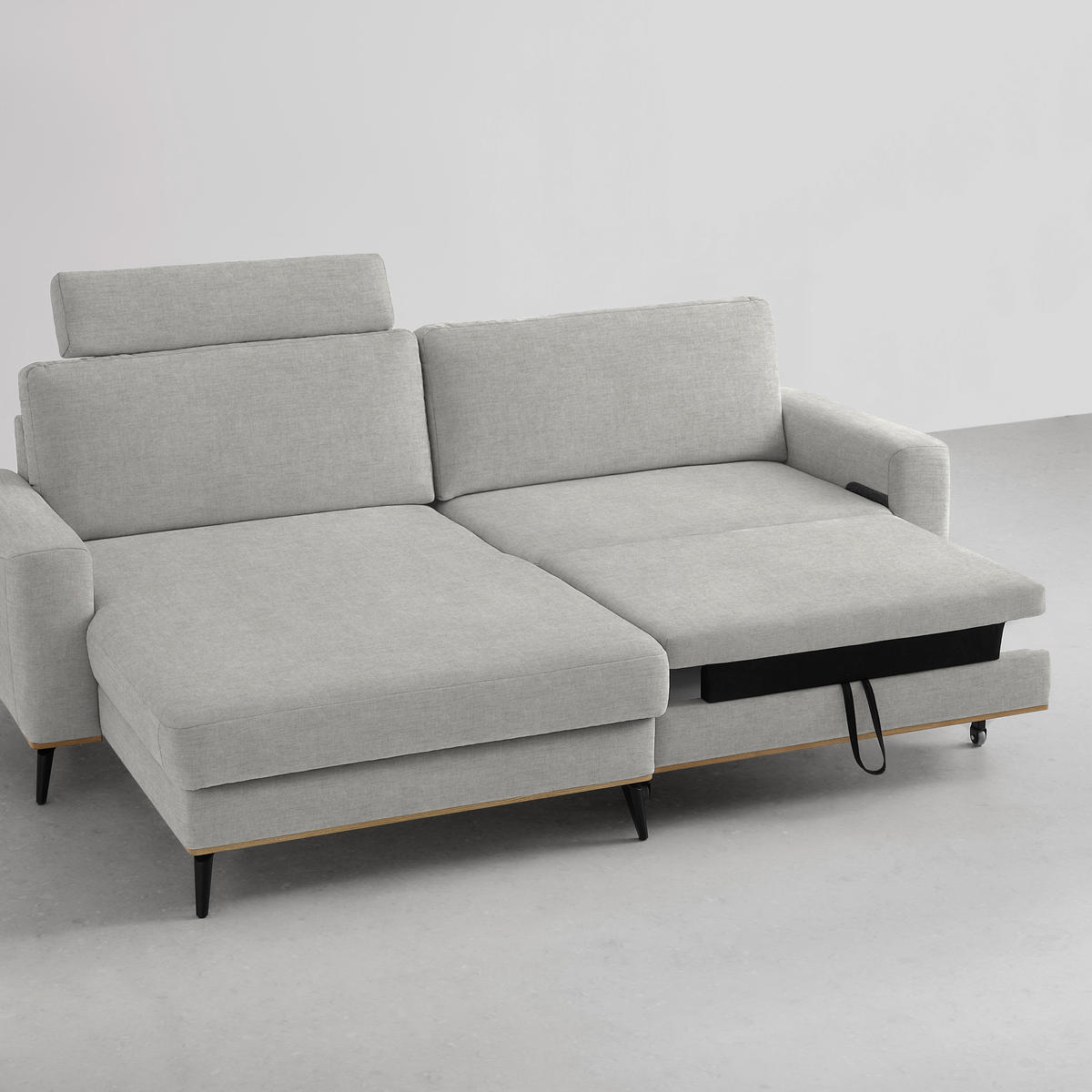 ECKSOFA in Chenille Beige  - Beige/Schwarz, Konventionell, Holz/Textil (167/234cm) - MID.YOU