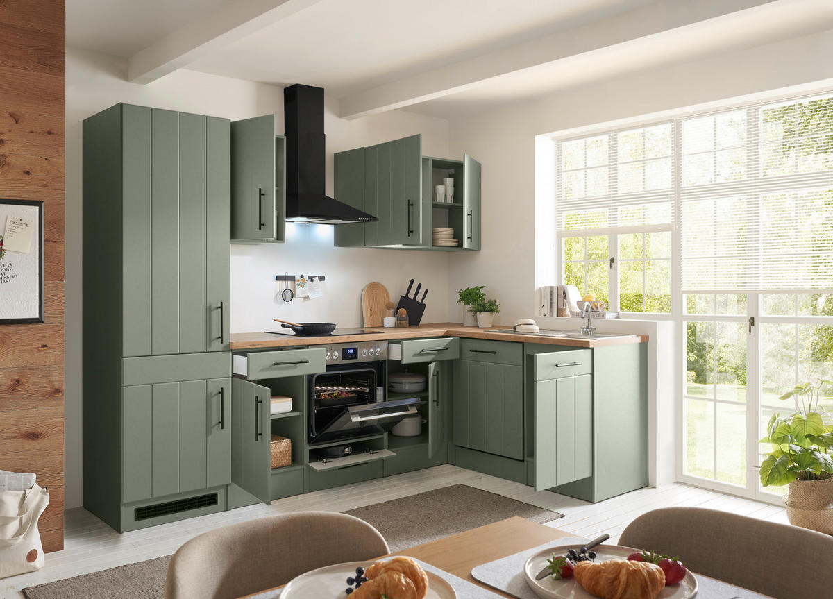 HÖRNKÖK 280/172 cm  i vildek, vassgrön  - vassgrön/vildek, Trend, metall/trämaterial (280/172cm) - Respekta