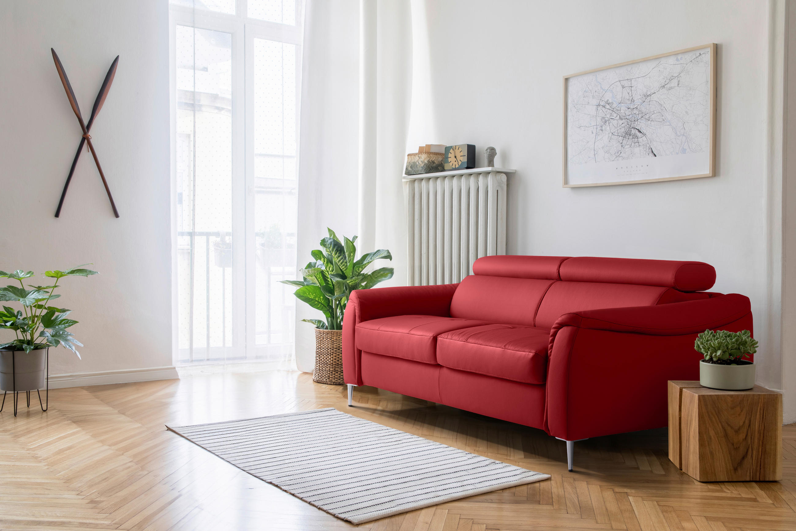 SCHLAFSOFA in Textil, Leder Rot  - Rot, Design, Leder/Textil (203/77-98/103cm) - MID.YOU