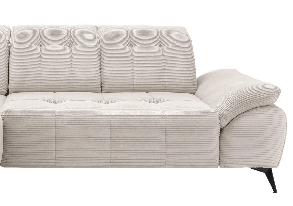 ECKSOFA FIORE in Cord Beige Kopfteilverstellung, Sitzvorzug  180/280 cm  - Beige/Schwarz, MODERN, Textil/Metall (180/280cm) - Livetastic