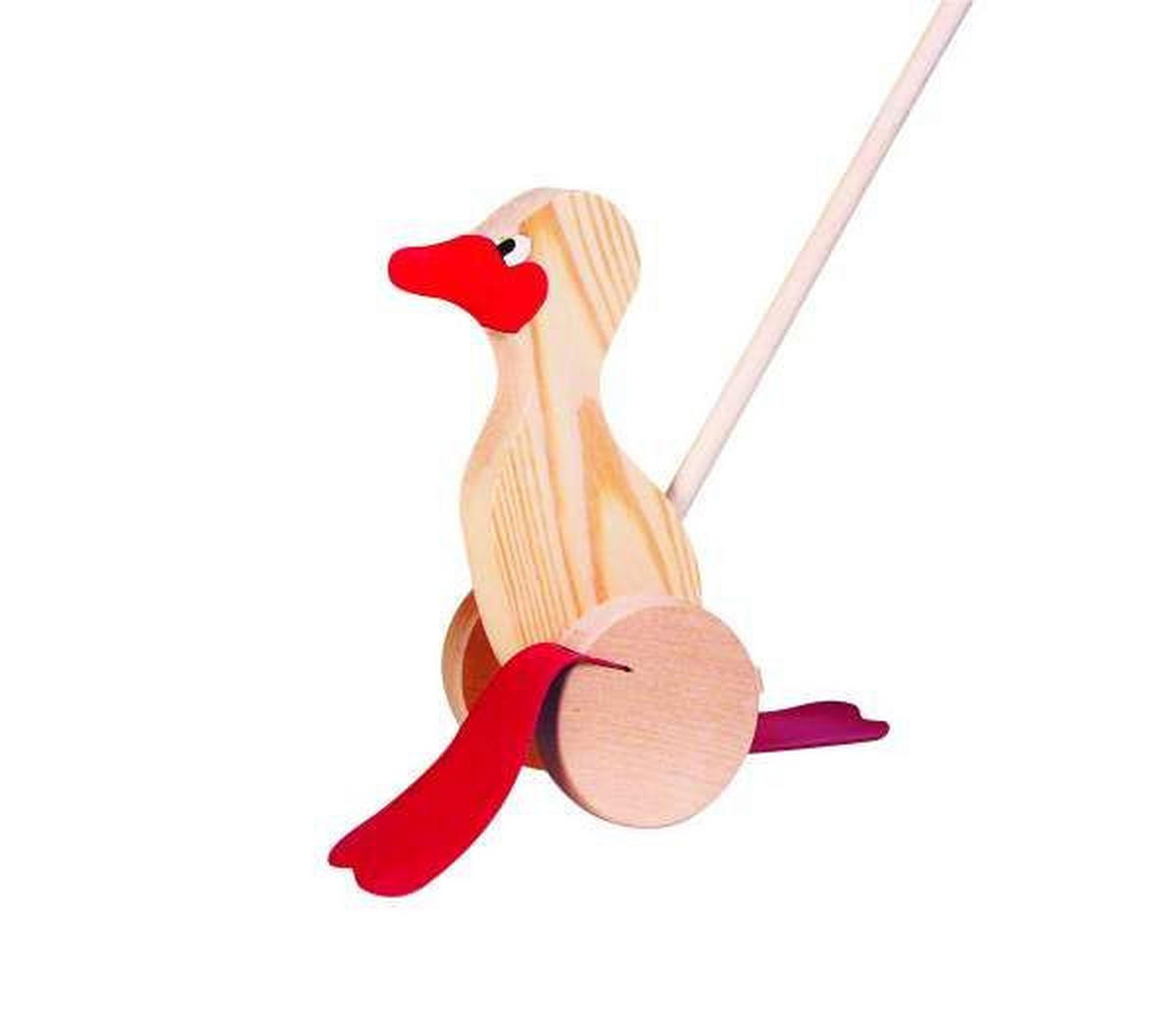 IGRAČKA NA GURANJE  patka  - višebojna, Osnovno, drvo (21cm) - Goki